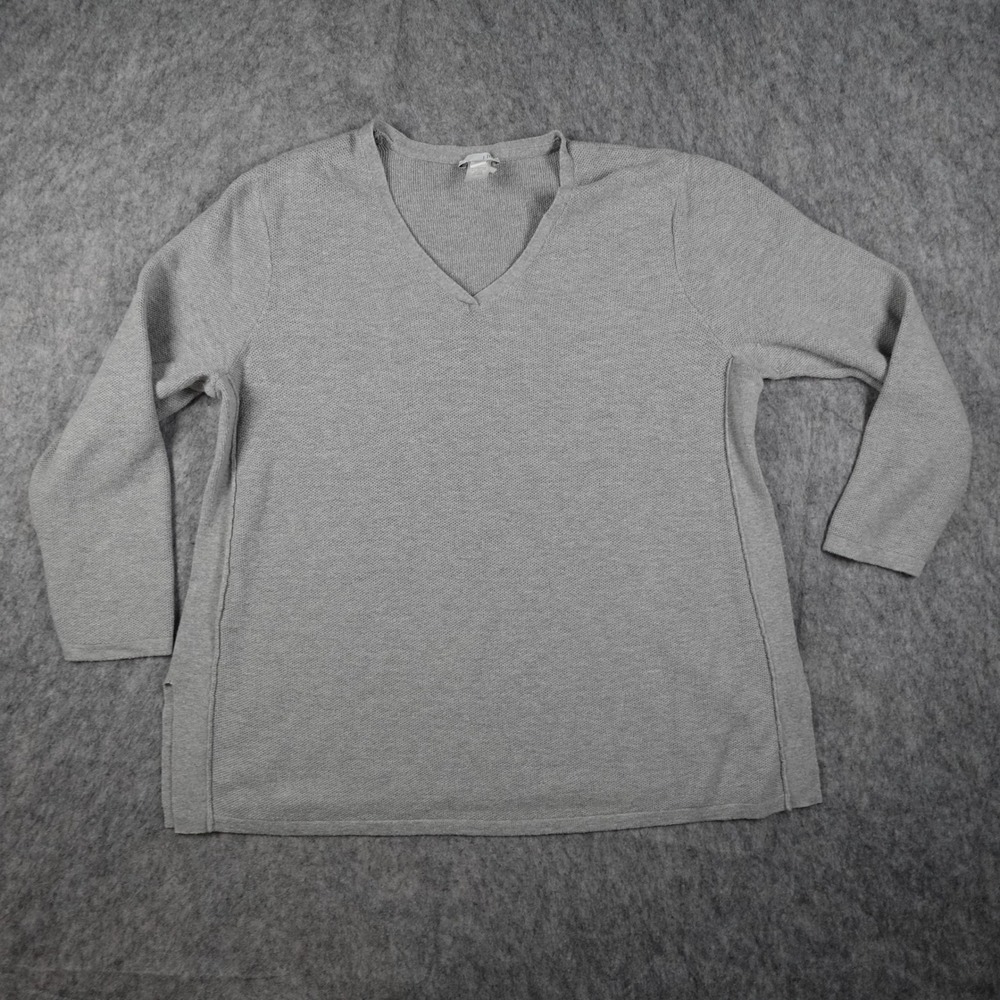 J Jill Sweater Women Extra Large Petite Gray VNeck Cotton Silk Wool Blend Knit